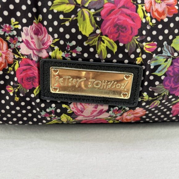 Betsy Johnson polka dot floral rose print shoulder bag purse - Picture 2 of 11